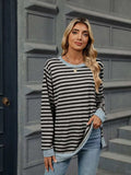 Striped Round Neck Long Sleeve T-Shirt - Trendsi - Flyclothing LLC
