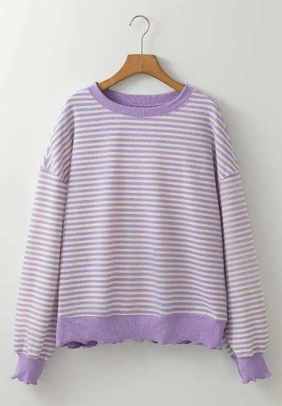 Striped Round Neck Long Sleeve Sweatshirt - Trendsi - Flyclothing LLC