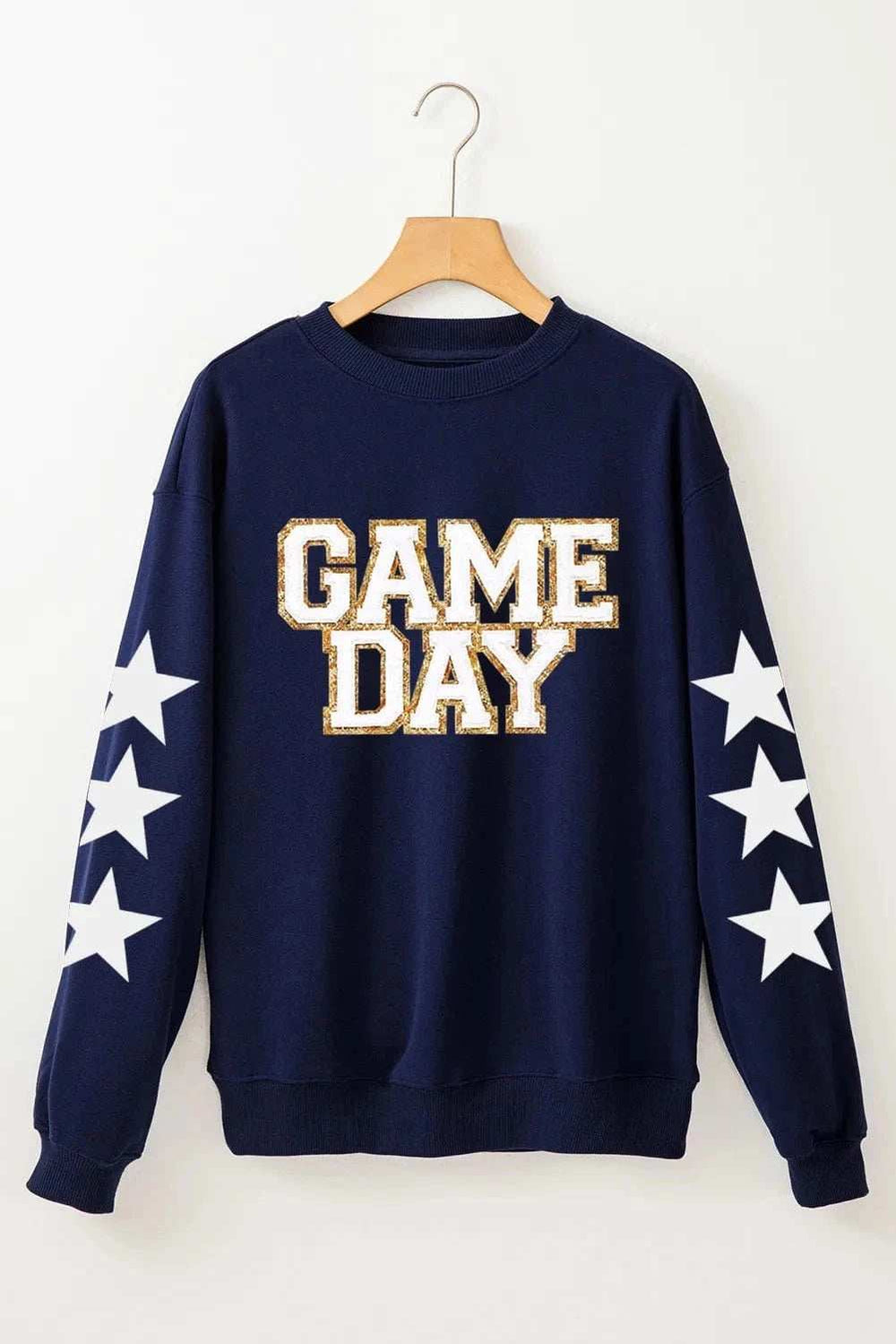 GAME DAY Star Round Neck Long Sleeve Sweatshirt - Trendsi - Flyclothing LLC
