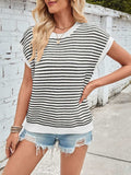 Lovelet Striped Round Neck Cap Sleeve Sweater - Trendsi - Flyclothing LLC