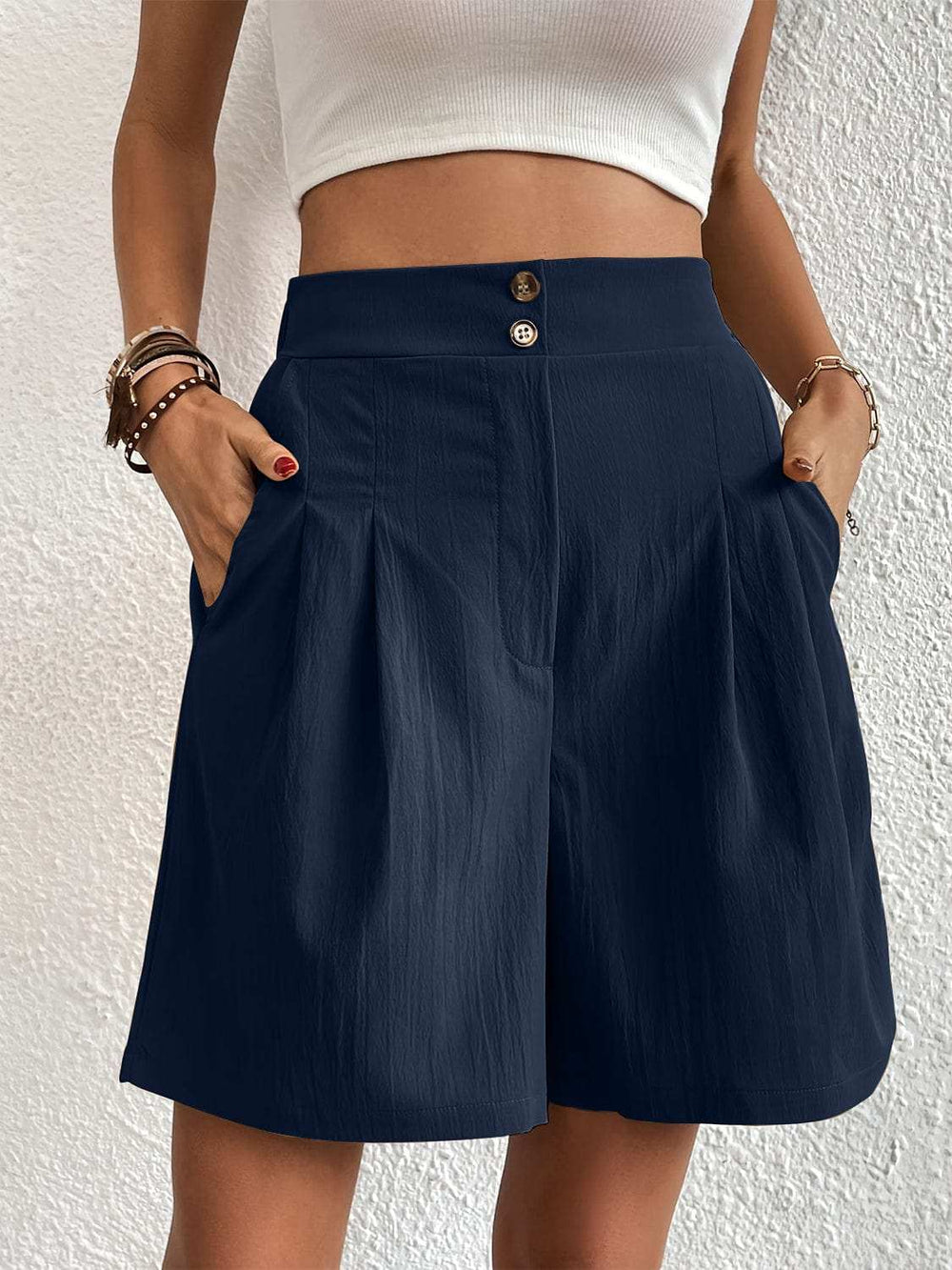 Pocketed Half Elastic Waist Shorts - Trendsi - Flyclothing LLC