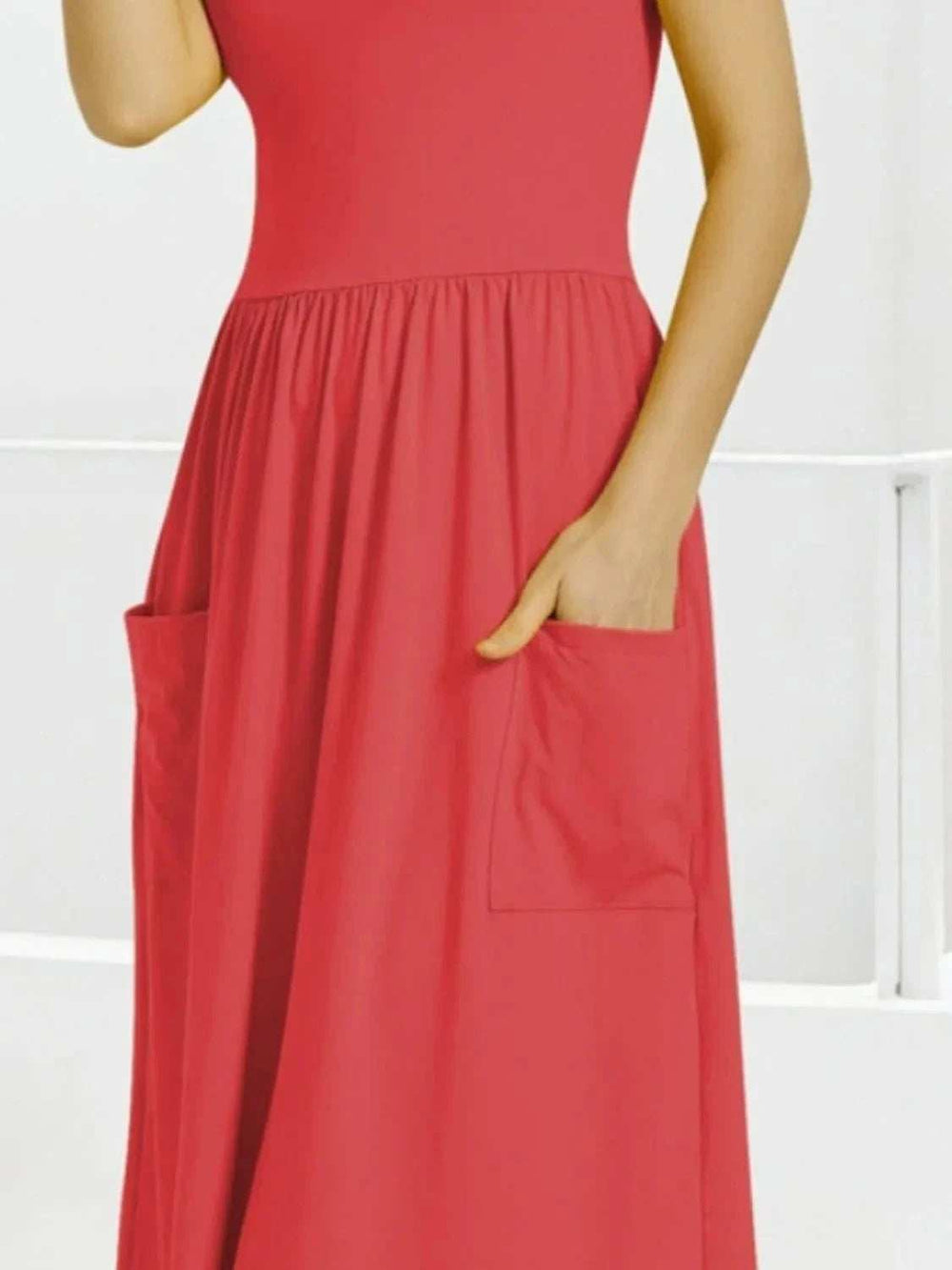 Scoop Neck Midi Dress with Pockets - Trendsi - Flyclothing LLC