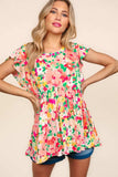 Haptics Floral Peplum Babydoll Blouse - Trendsi - Flyclothing LLC