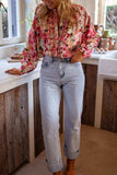 Frill Floral Button Down Long Sleeve Shirt - Trendsi - Flyclothing LLC