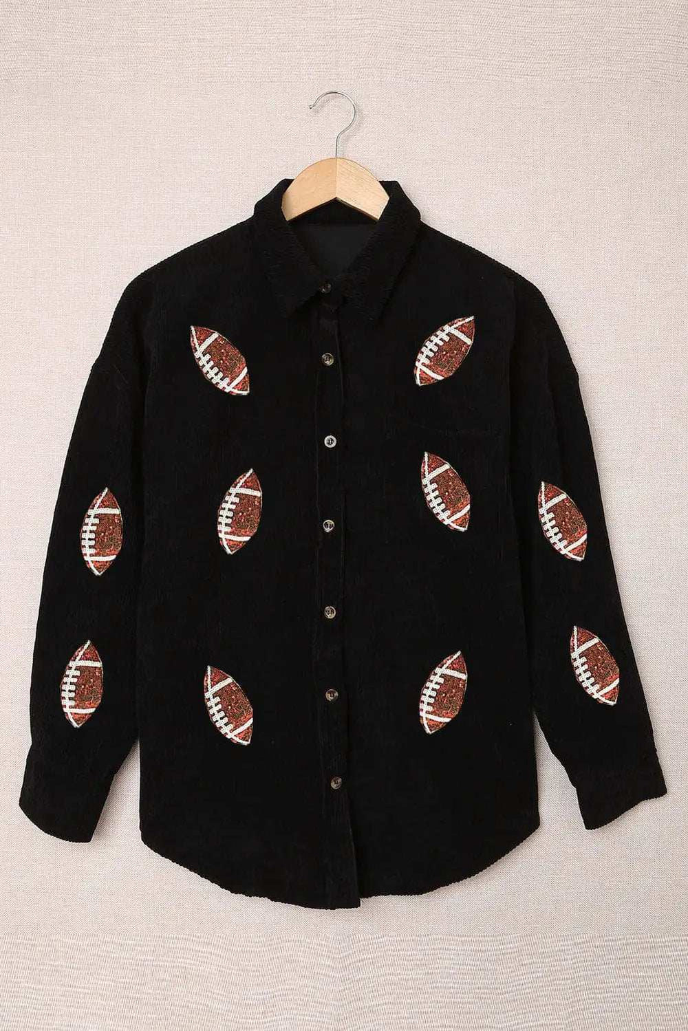 Sequin Football Button Up Long Sleeve Jacket - Trendsi - Flyclothing LLC