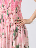 Floral Print Pleated Maxi Dress - Trendsi - Flyclothing LLC