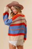 BiBi Multi Color Stripe Scoop Neck Sweater - Trendsi - Flyclothing LLC