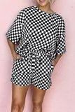 Checkered Round Neck Top and Shorts Set - Trendsi - Flyclothing LLC