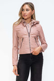 Snobbish Faux Leather Zip Up Drawstring Hooded Jacket - Trendsi - Flyclothing LLC