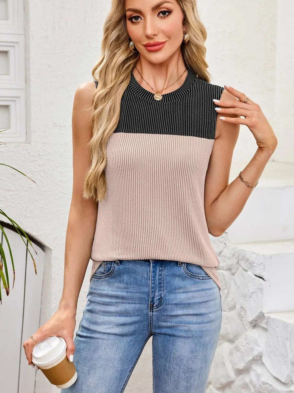 Textured Round Neck Tank - Trendsi - Flyclothing LLC