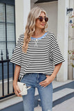Contrast Striped Round Neck Half Sleeve T-Shirt - Trendsi - Flyclothing LLC