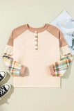 Plus Size Waffle-Knit Detail Plaid Round Neck Top - Trendsi - Flyclothing LLC