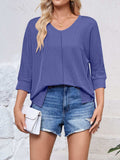 Textured Round Neck Three-Quarter Sleeve Blouse - Trendsi - Flyclothing LLC