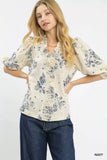Umgee Floral Embroidered Blouse with Ruffle Trim - Trendsi - Flyclothing LLC