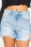 Kancan High Waist Frayed Denim Shorts - Trendsi - Flyclothing LLC