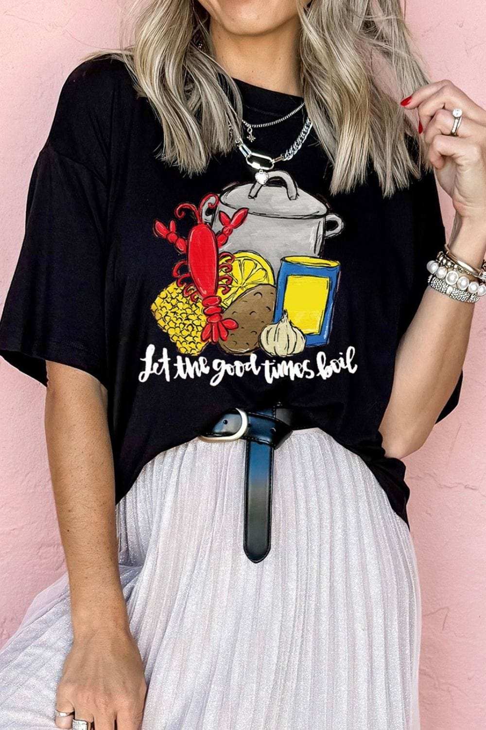 Graphic Round Neck Short Sleeve T-Shirt - Trendsi - Flyclothing LLC