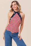 BiBi Stripe Jersey with Star Halter Neck with Tie Back - Trendsi - Flyclothing LLC
