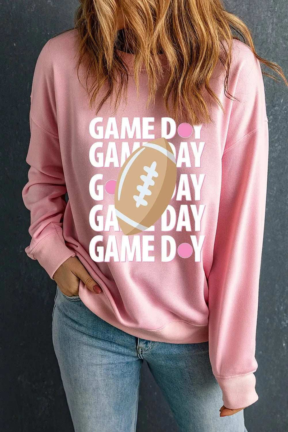 GAME DAY Round Neck Long Sleeve Sweatshirt - Trendsi - Flyclothing LLC
