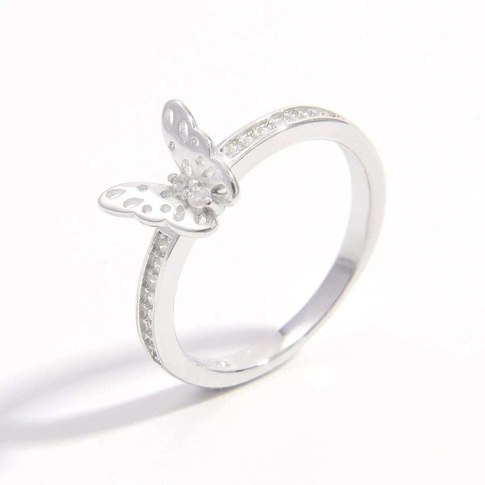 925 Sterling Silver Inlaid Zircon Butterfly Ring - Trendsi - Flyclothing LLC