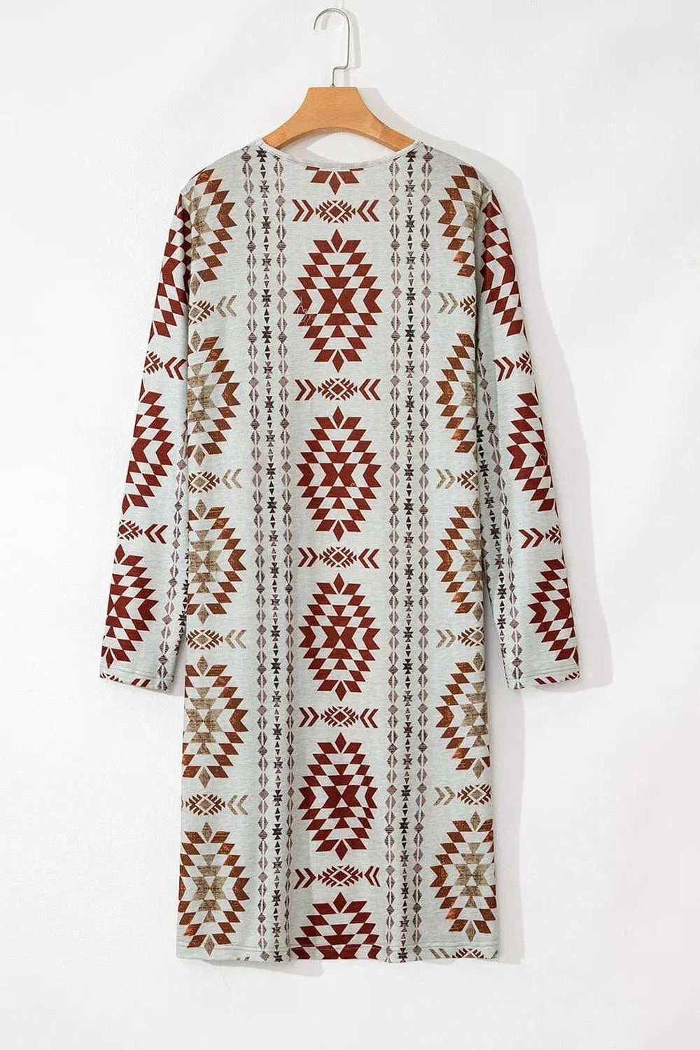 Geometric Open Front Long Sleeve Cover Up - Trendsi - Flyclothing LLC