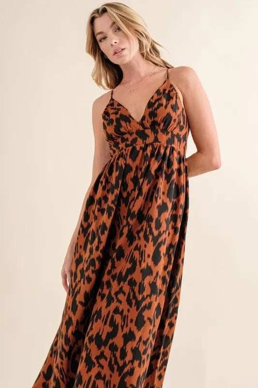 And The Why Leopard Print Plunge Maxi Dress - Trendsi - Flyclothing LLC