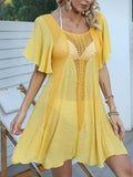 Openwork Flutter Sleeve Cover-Up Dress - Trendsi - Flyclothing LLC
