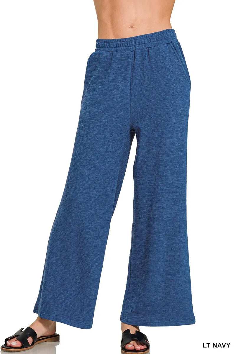 Zenana Cotton Slub Wide Leg Pants - Trendsi - Flyclothing LLC