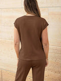 Round Neck Cap Sleeve Top and Pants Knit Set - Trendsi - Flyclothing LLC