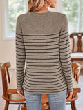 Lovelet Quarter Button Striped Round Neck Long Sleeve T-Shirt - Trendsi - Flyclothing LLC