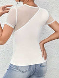 Mesh Patchwork Round Neck Short Sleeve Top - Trendsi - Flyclothing LLC