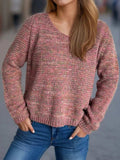 Heathered V-Neck Long Sleeve Sweater - Trendsi - Flyclothing LLC