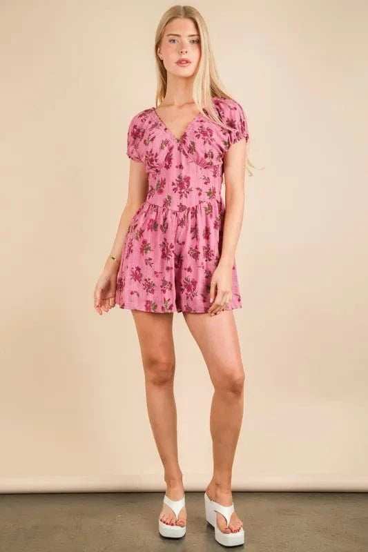 VERY J Floral Printed Ruffle Romper - Trendsi - Flyclothing LLC