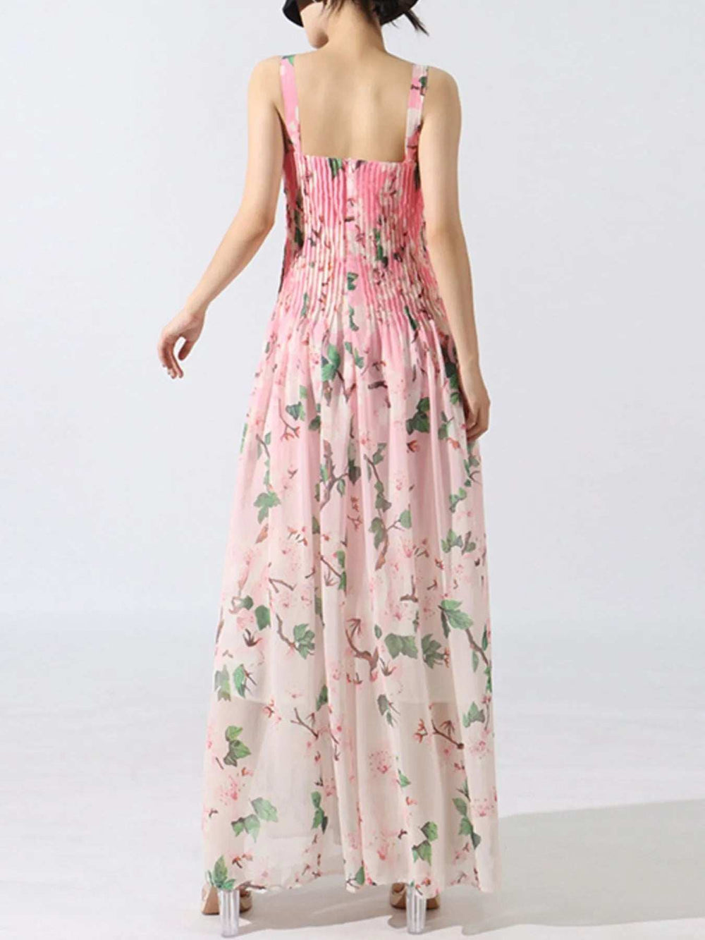 Floral Print Pleated Maxi Dress - Trendsi - Flyclothing LLC