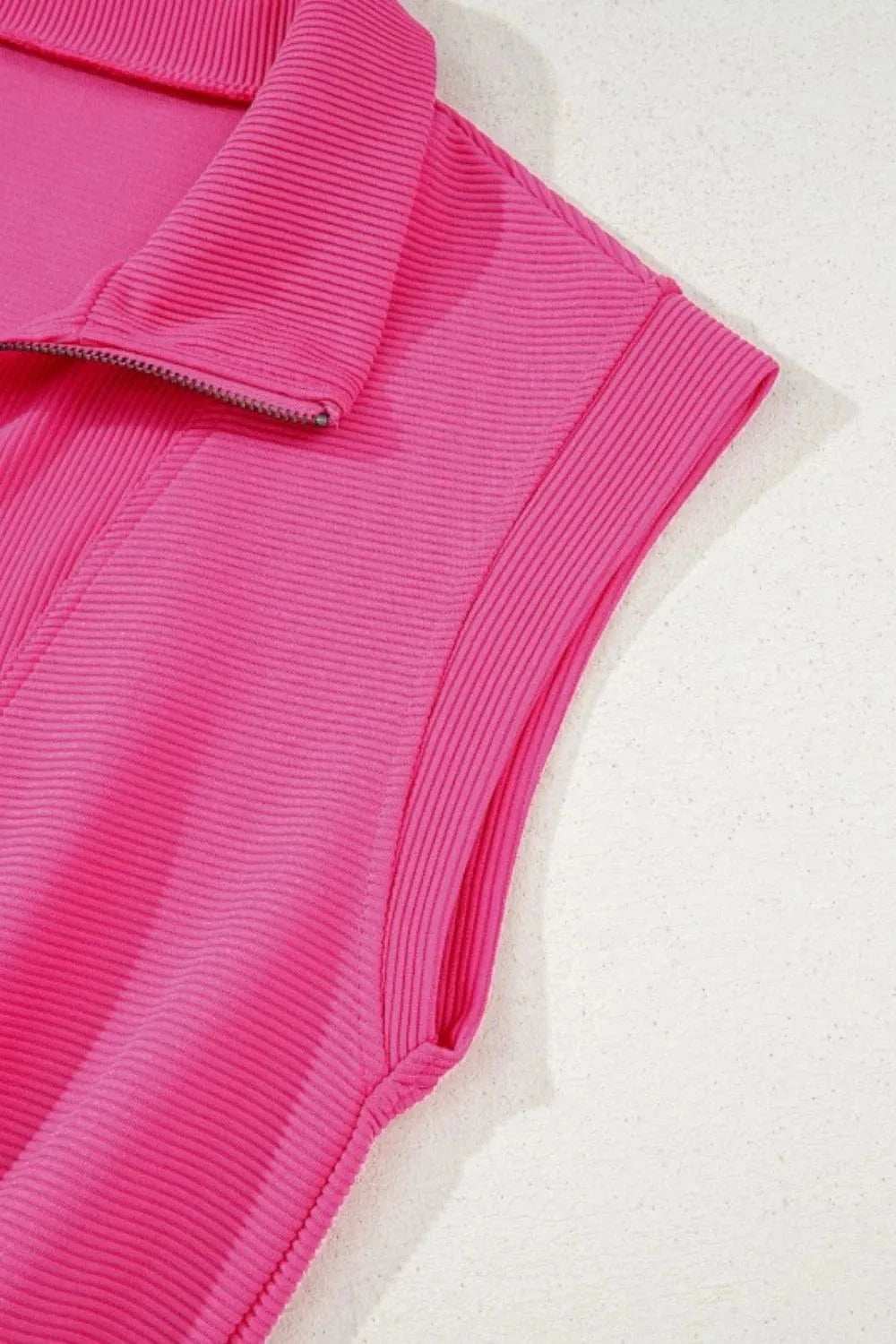 Textured Short Sleeve Half Zip Drawstring Waist Romper - Trendsi - Flyclothing LLC