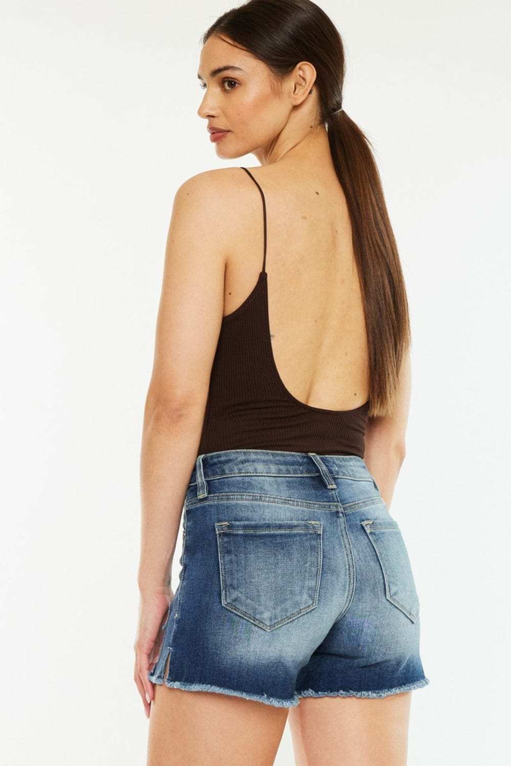 Kancan High Waist Raw Hem Denim Shorts - Trendsi - Flyclothing LLC