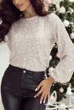 Cutout Sequin Round Neck Long Sleeve Blouse - Trendsi - Flyclothing LLC