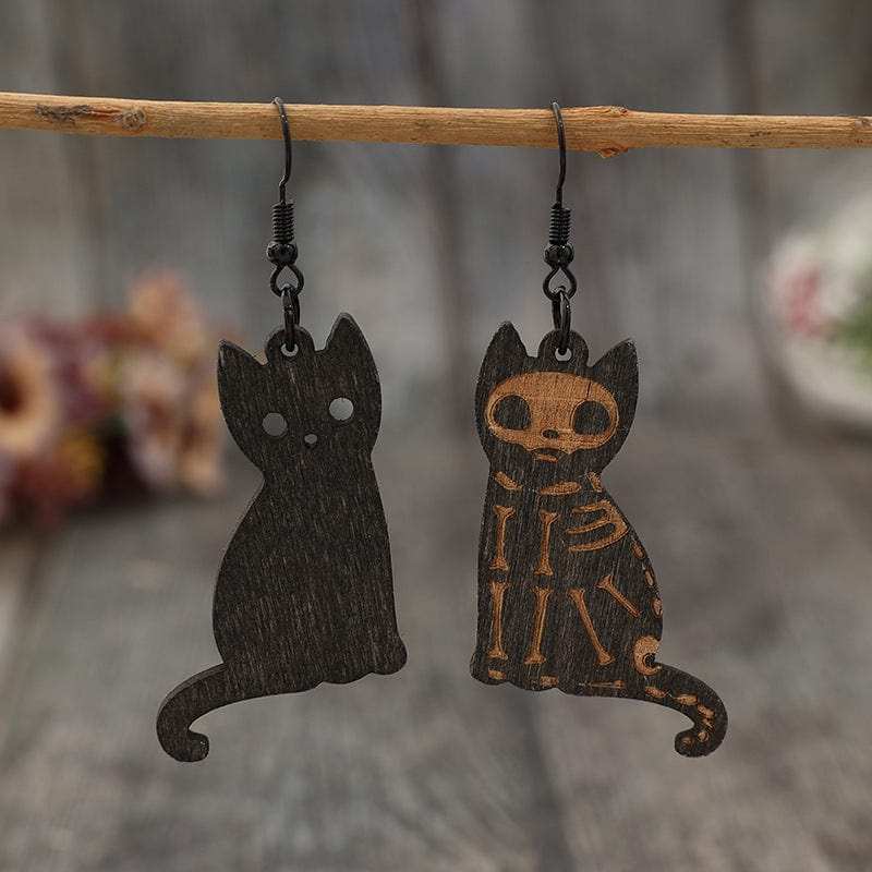 Alloy Hook Wooden Cat Earrings - Trendsi - Flyclothing LLC