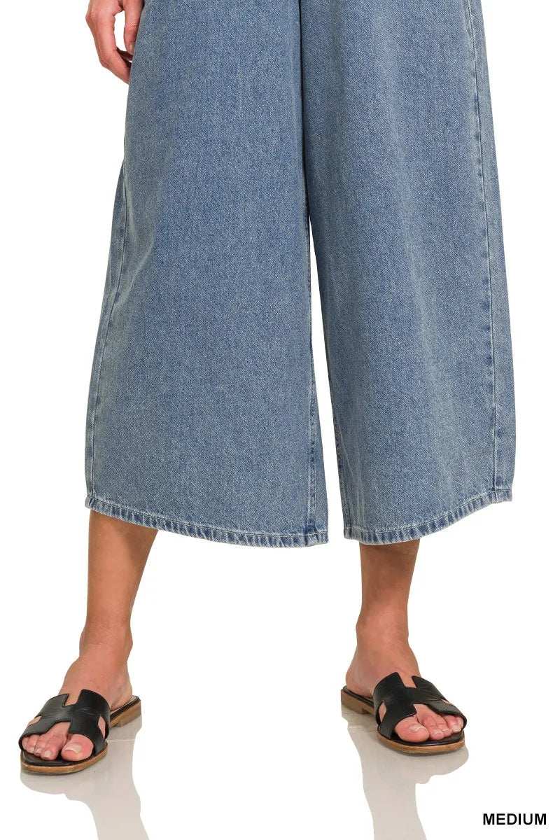 Zenana Denim Medium Washed Wide Leg Overalls - Trendsi - Flyclothing LLC
