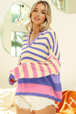 BiBi Striped Color Block Hooded Knit Top - Trendsi - Flyclothing LLC