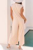 Textured Button Front Wide Leg Cap Sleeve Jumpsuit - Trendsi - Flyclothing LLC