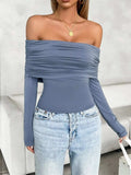 Ruched Off-Shoulder Long Sleeve T-Shirt - Trendsi - Flyclothing LLC