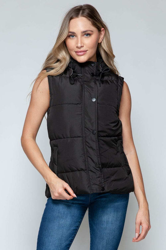 Snobbish Snap and Zip Closure Hooded Vest - Trendsi - Flyclothing LLC