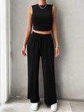 Mock Neck Sleeveless Top and Drawstring Pants Set - Trendsi - Flyclothing LLC