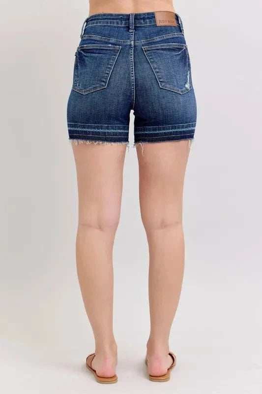 Judy Blue Full Size High Waist Tummy Control Destroy Release Hem Denim Shorts Plus Size - Trendsi - Flyclothing LLC