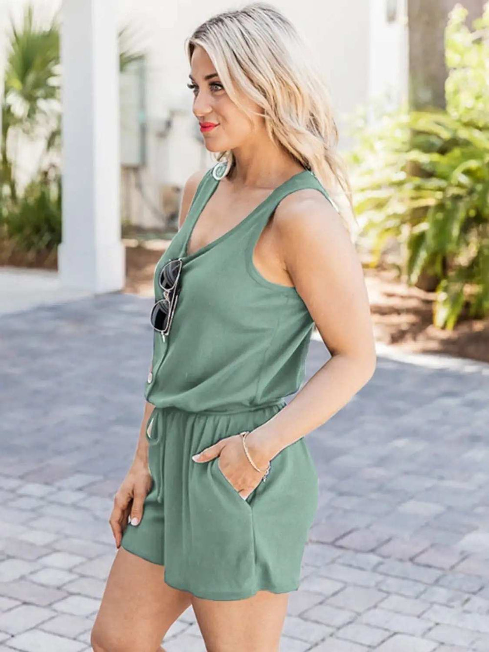 Scoop Neck Wide Strap Romper with Pockets - Trendsi - Flyclothing LLC