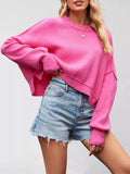 Round Neck Dropped Shoulder Sweater - Trendsi - Flyclothing LLC