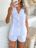 Devine Button Down V-Neck Tank and Shorts Set - Trendsi - Flyclothing LLC