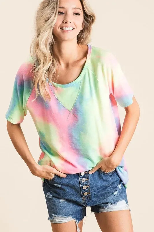 BiBi Tie Dye French Terry Print Top - Trendsi - Flyclothing LLC