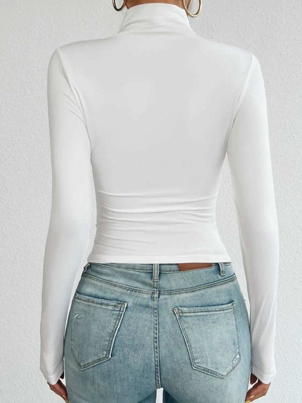 Mock Neck Long Sleeve T-Shirt - Trendsi - Flyclothing LLC