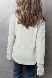 Waffle-Knit Exposed Seam Notched Long Sleeve Top - Trendsi - Flyclothing LLC